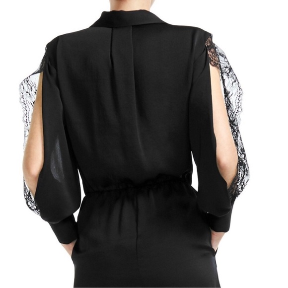 Maje Ines Lace-Paneled Playsuit in Black Polyester Size 1 Small - Picture 6 of 11